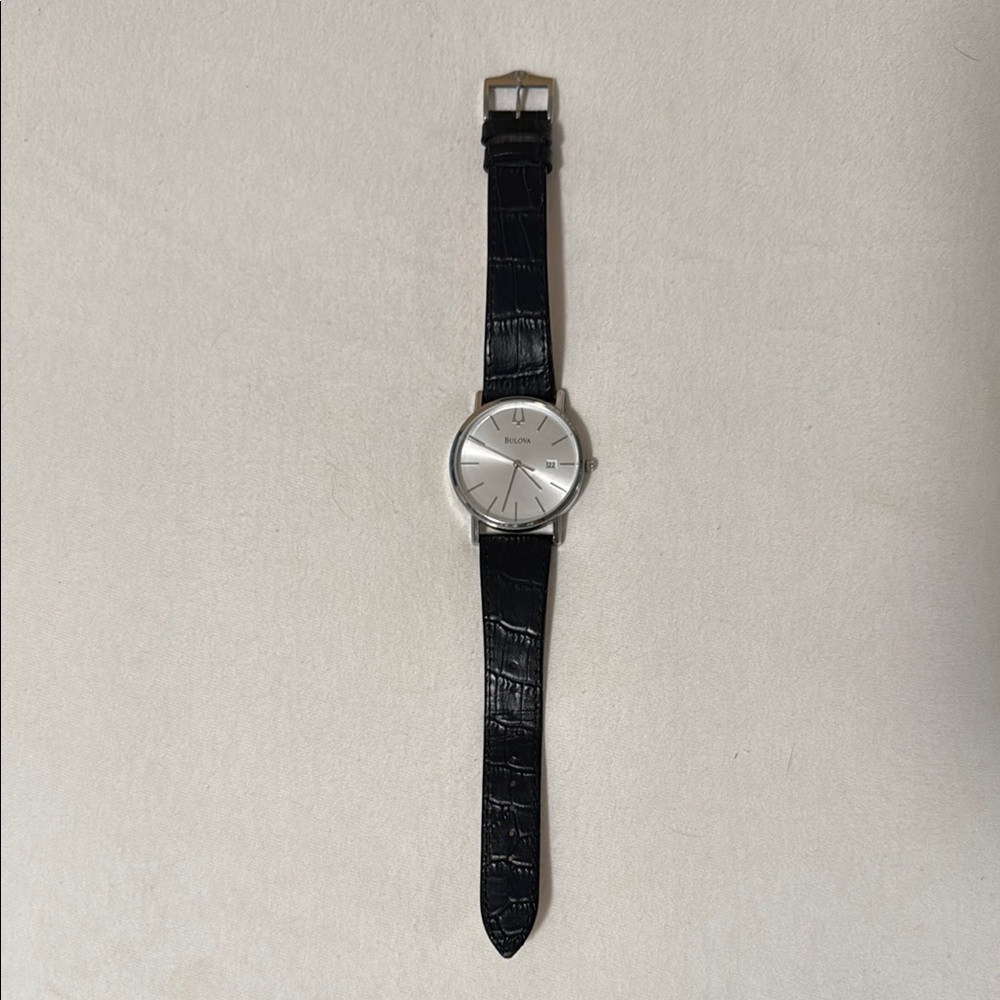 Bulova Classic Silver Dial with Black Leather Strap